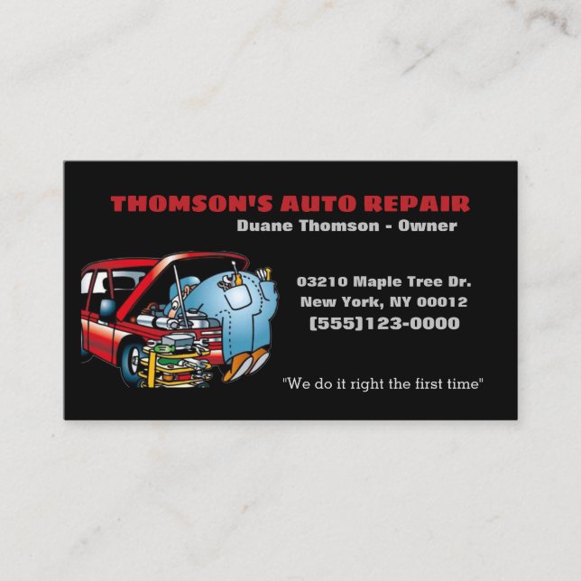  Funny Cartoon Automotive Mechanic Auto Business Card (Front)