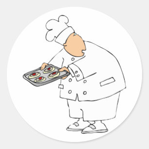 Funny Cartoon Baker Chef with Tray of Pastries Classic Round Sticker