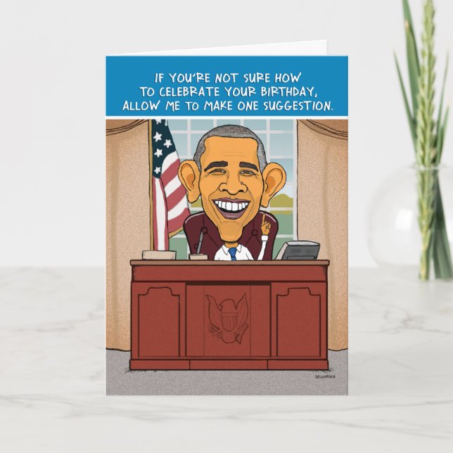Funny Cartoon Barack Obama Birthday Card (Front)