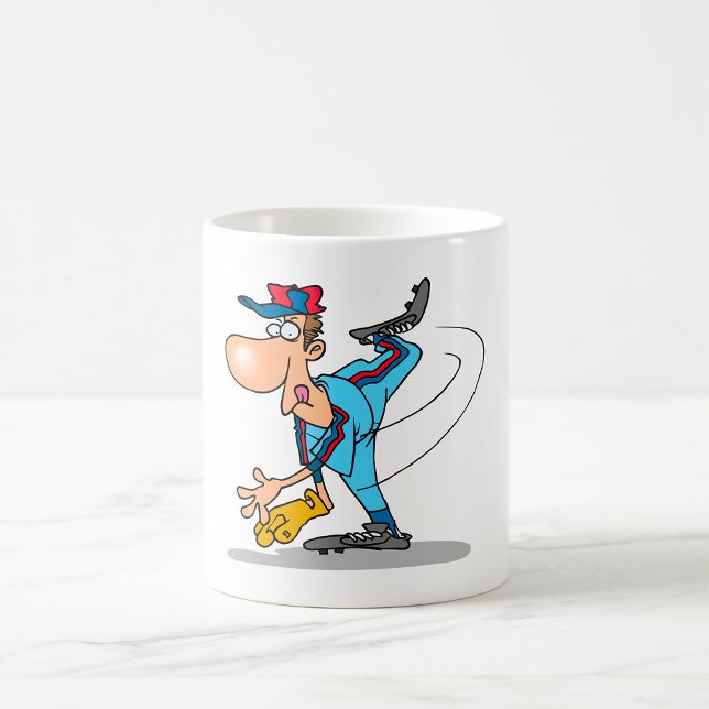 Funny Cartoon Baseball Pitcher Throwing a Fastball Coffee Mug (Creator Uploaded)