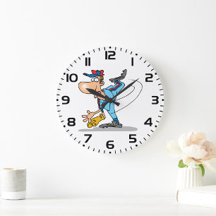 Funny Cartoon Baseball Pitcher Throwing a Fastball Large Clock