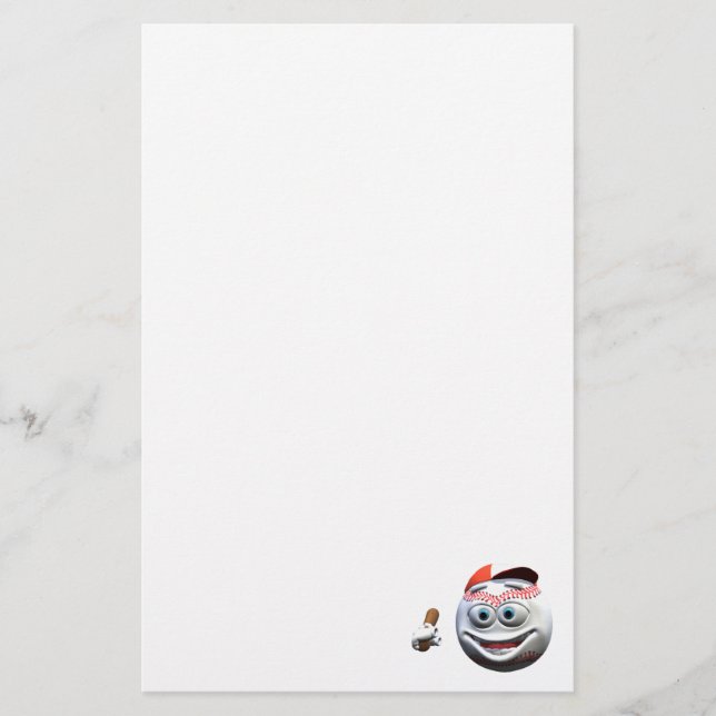 Funny Cartoon Baseball with Bat Stationery (Front)