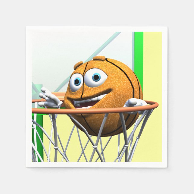 Funny Cartoon Basketball in a Hoop Napkin (Front)