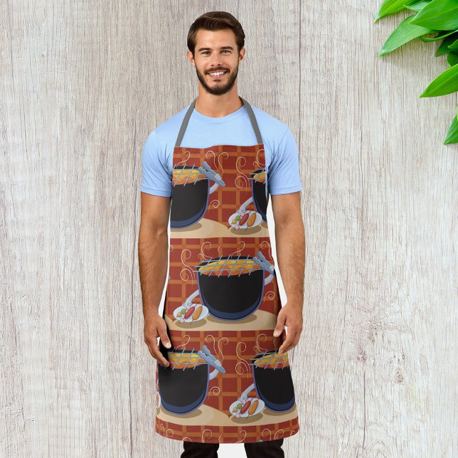 Funny Cartoon BBQ Grill with Tongs and Skewers  Apron (Creator Uploaded)