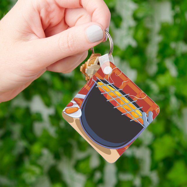 Funny Cartoon BBQ Grill with Tongs and Skewers  Key Ring (Creator Uploaded)