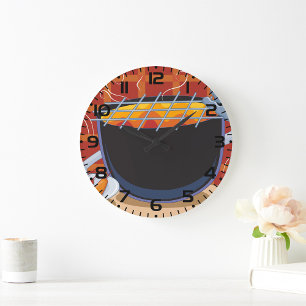Funny Cartoon BBQ Grill with Tongs and Skewers  Large Clock
