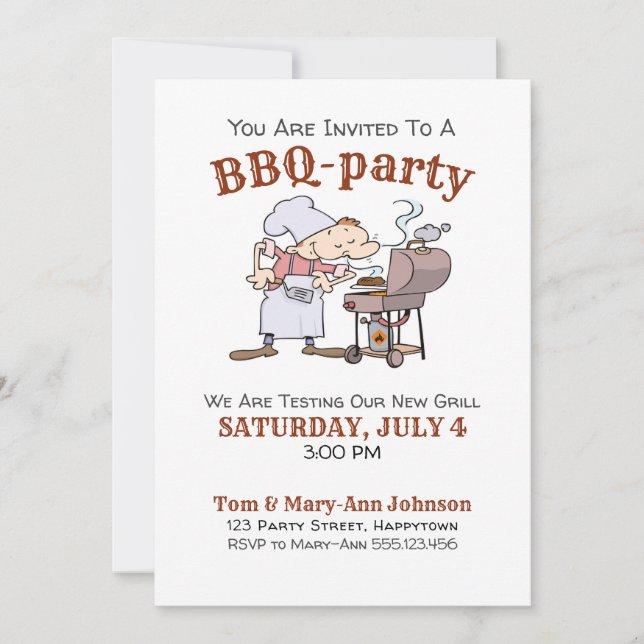 Funny Cartoon BBQ Party Invitation (Front)