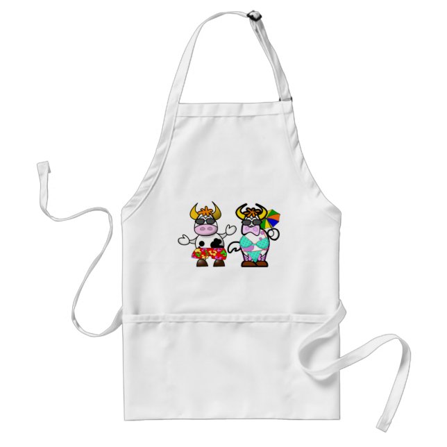 Funny Cartoon Beach Cow Couple Apron (Front)