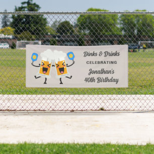 Funny Cartoon Beer Mugs Personalised Pickleball  Banner