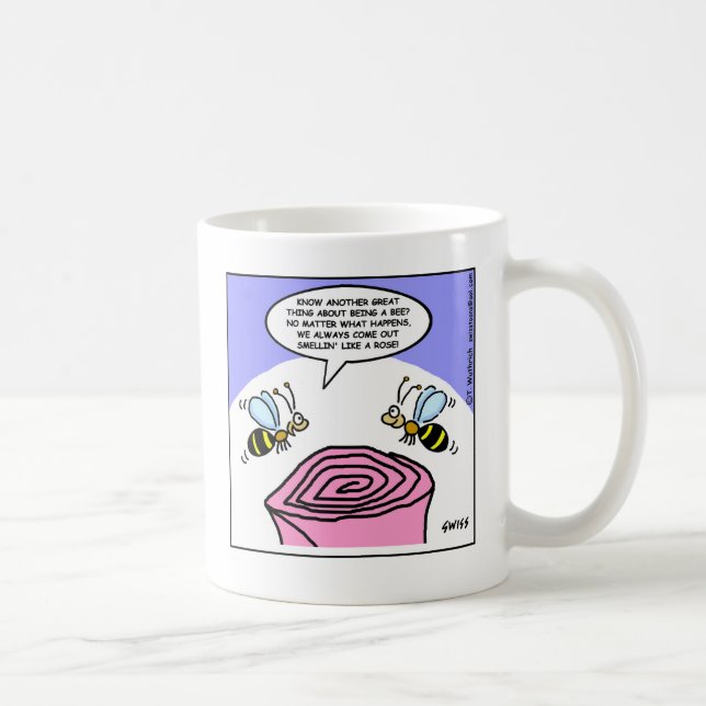 Funny Cartoon Bees Smelling Like A Rose Gardener Coffee Mug (Right)