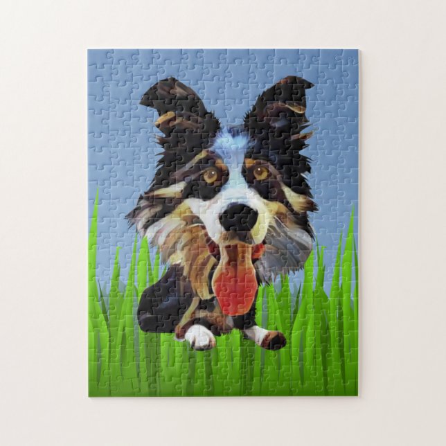 Funny Cartoon Border Collie 252 Piece Puzzle (Vertical)