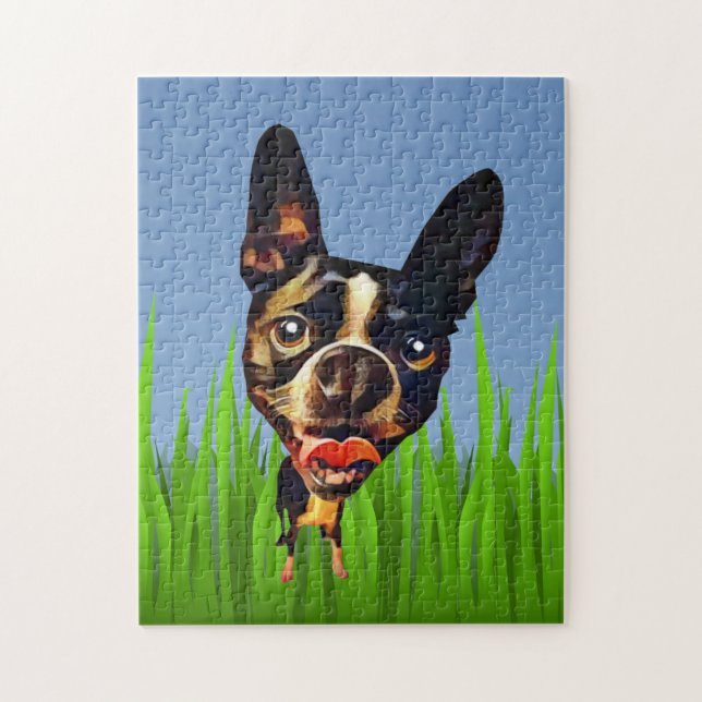 Funny Cartoon Boston Terrier 252 Piece Puzzle (Vertical)