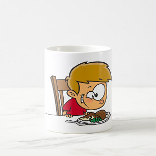 Funny Cartoon Boy Excited for Dinner  Coffee Mug