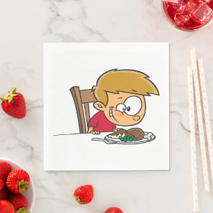 Funny Cartoon Boy Excited for Dinner  Napkin