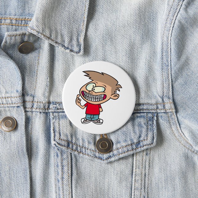 Funny Cartoon Boy with Braces Smile 7.5 Cm Round Badge (Creator Uploaded)