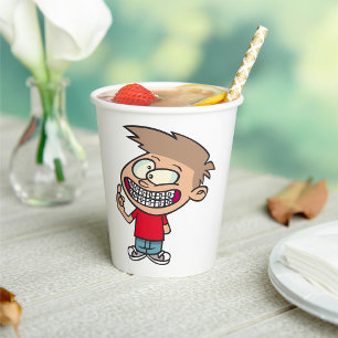 Funny Cartoon Boy with Braces Smile Paper Cups