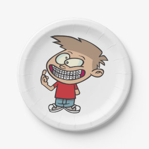Funny Cartoon Boy with Braces Smile Paper Plate