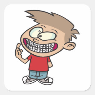 Funny Cartoon Boy with Braces Smile Square Sticker