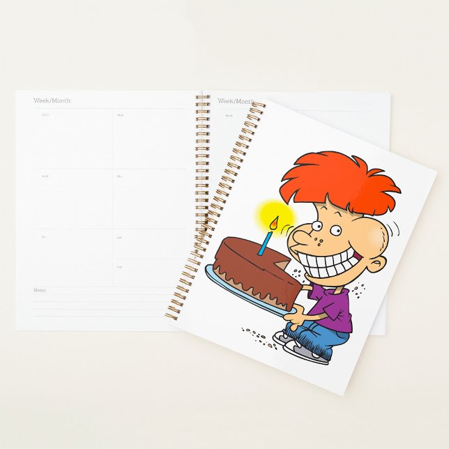 Funny Cartoon Boy with Chocolate Birthday Cake Planner (Creator Uploaded)