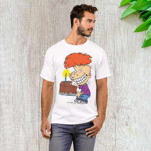 Funny Cartoon Boy with Chocolate Birthday Cake T-Shirt