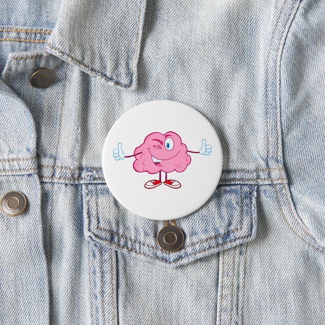 Funny Cartoon Brain Winking Character Thumbs Up 7.5 Cm Round Badge (Creator Uploaded)