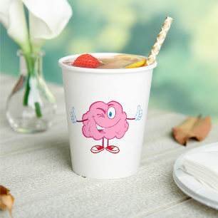 Funny Cartoon Brain Winking Character Thumbs Up Paper Cups