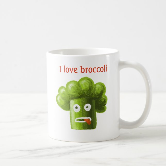 Funny Cartoon Broccoli Love Coffee Mug (Right)