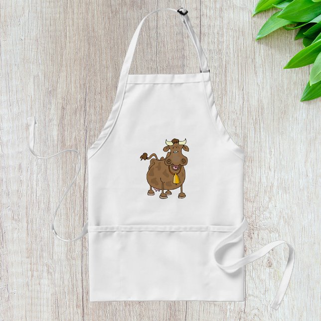 Funny Cartoon Brown Cow with Bell Farm Animal  Standard Apron (Creator Uploaded)