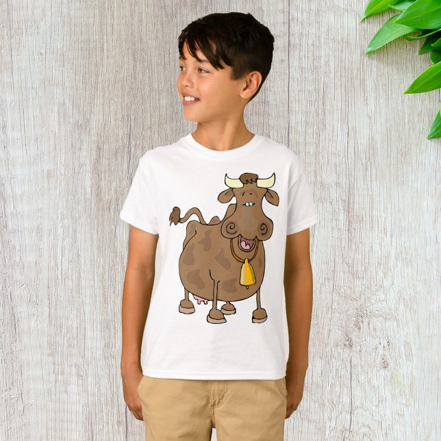 Funny Cartoon Brown Cow with Bell Farm Animal  T-Shirt (Creator Uploaded)