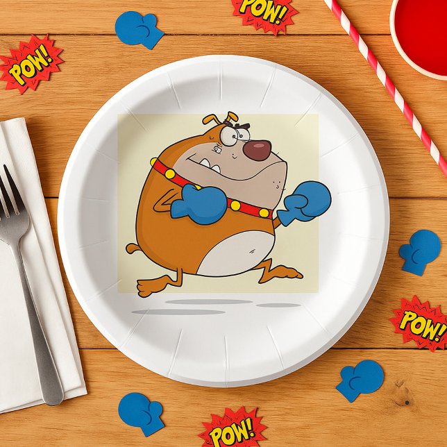 Funny Cartoon Bulldog Boxer Dog Paper Plate (Creator Uploaded)