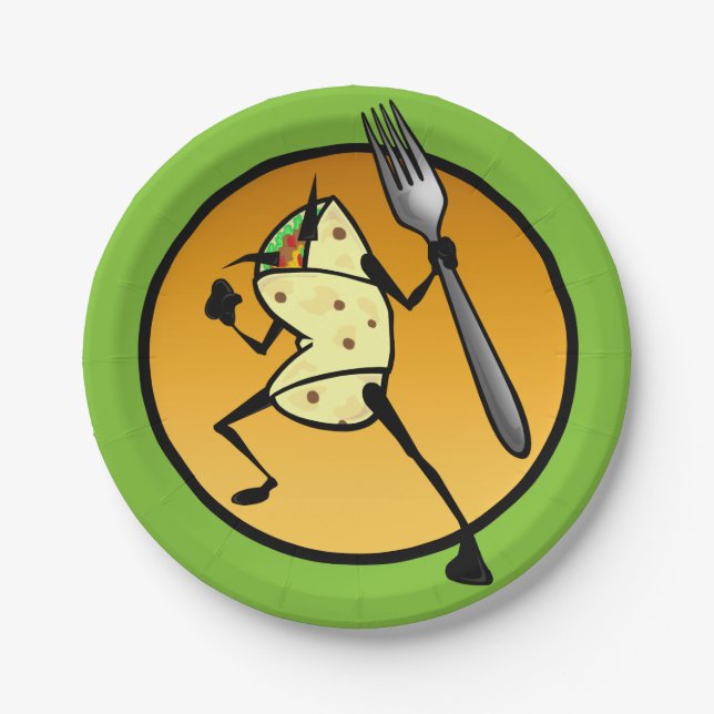 FUNNY CARTOON BURRITO GRAPHIC PAPER PLATE (Front)