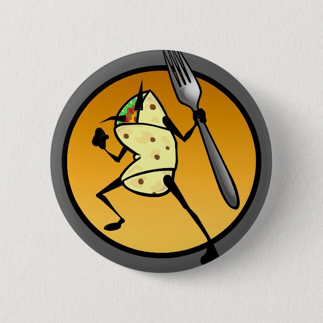 FUNNY CARTOON BURRITO ROUND BUTTON (Front)