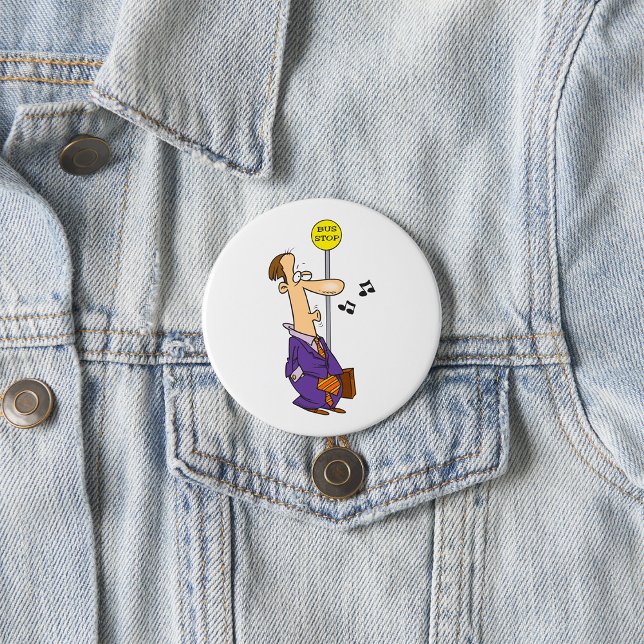 Funny Cartoon Businessman at Bus Stop  7.5 Cm Round Badge (Creator Uploaded)