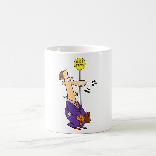 Funny Cartoon Businessman at Bus Stop  Coffee Mug (Creator Uploaded)