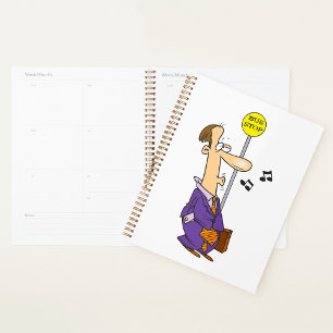 Funny Cartoon Businessman at Bus Stop Planner