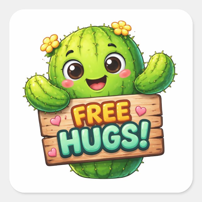 Funny cartoon cactus hugging sign Sticker (Front)