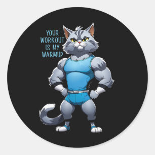 Funny Cartoon Cat - Bodybuilding Gym Style - Warmu Classic Round Sticker