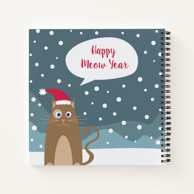 Funny cartoon cat christmas santa claus hat notebook (Back)