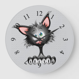 Funny Cartoon Cat Face Large Clock