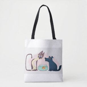 Funny Cartoon Cat, Goldfish, Dog Tote Bag