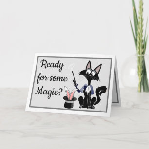 Funny cartoon cat  magic trick rabbit birthday invitation