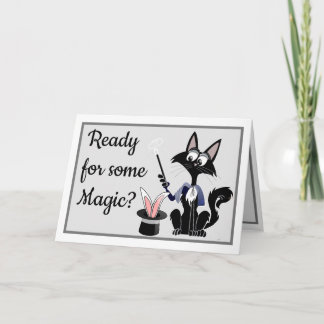 Funny cartoon cat  magic trick rabbit birthday invitation
