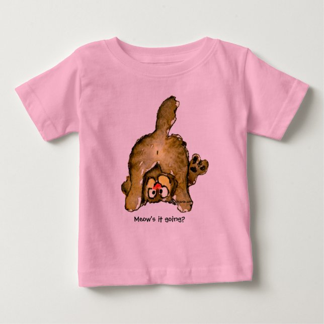 Funny Cartoon Cat Meow's it Going? Baby T-Shirt (Front)