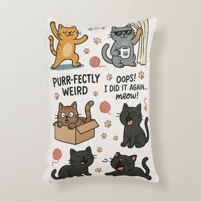 Funny Cartoon Cat Pattern Pillow  (Front(Vertical))