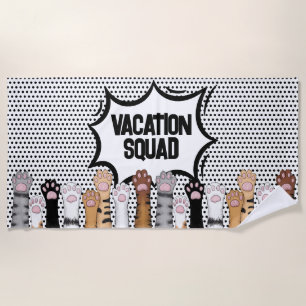 Funny Cartoon Cat Paws Comic Style Beach Towel