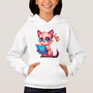 Funny cartoon cat reading a book