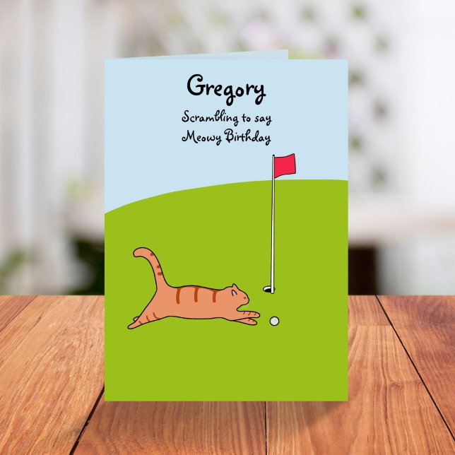 Funny Cartoon Cat Scramble Golf Joke Birthday  Card (Creator Uploaded)