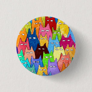 Funny Cartoon Cats Color Pencil Drawing 3 Cm Round Badge