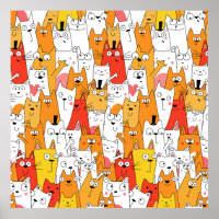 Funny Cartoon Cats Group Doodle