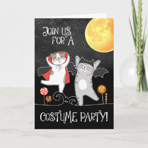 Funny Cartoon Cats Halloween Party Card